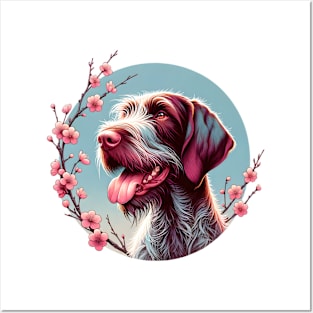 Slovakian Wirehaired Pointer Welcomes Spring with Cherry Blossoms Posters and Art